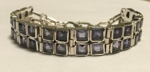 Sterling Silver Purple Cz Wide Bracelet 7.5”