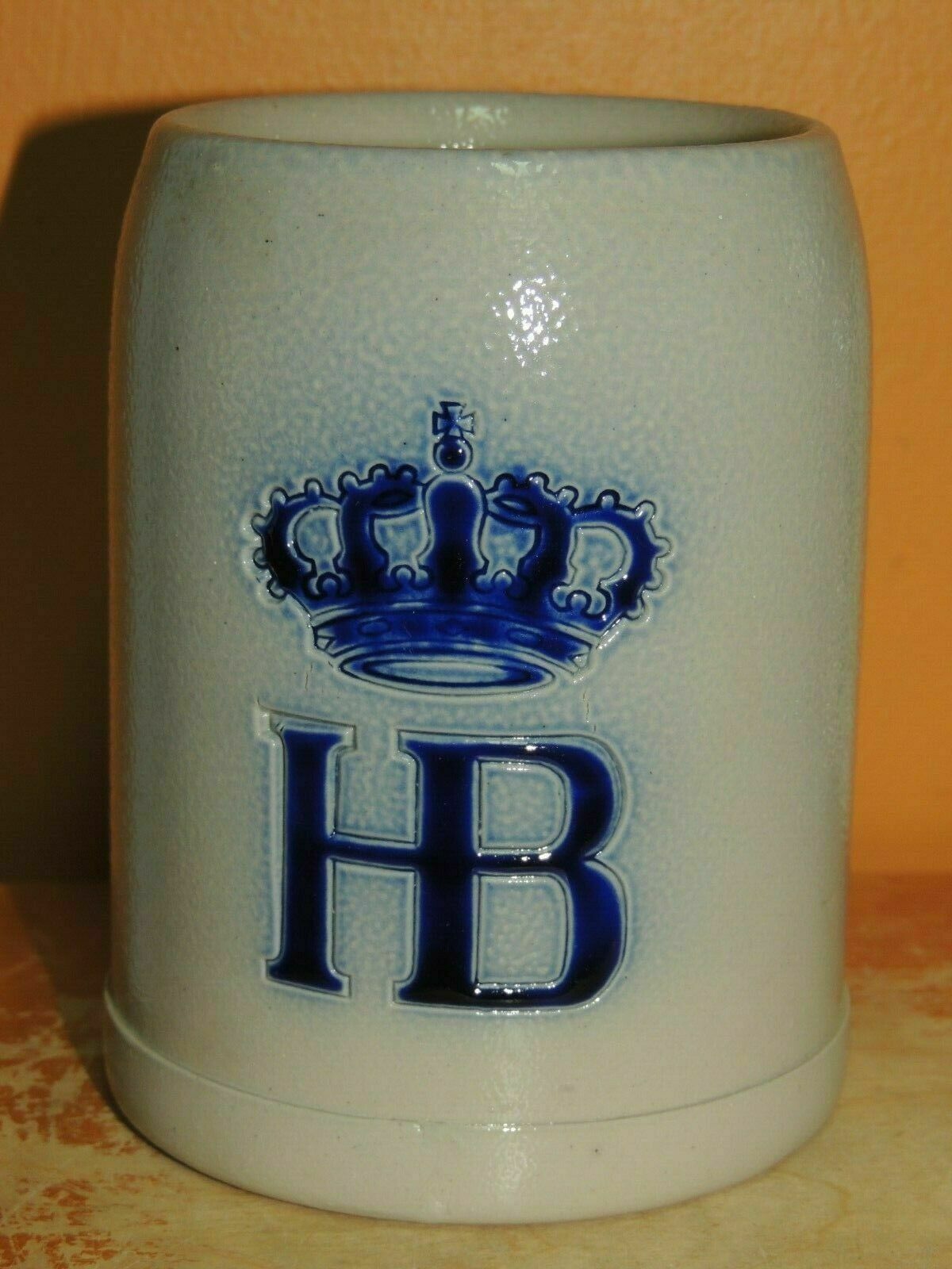 Vintage .5l Stein 5" Hb German Hofbrauhaus Stoneware Salt Glazed Cobalt Spatter