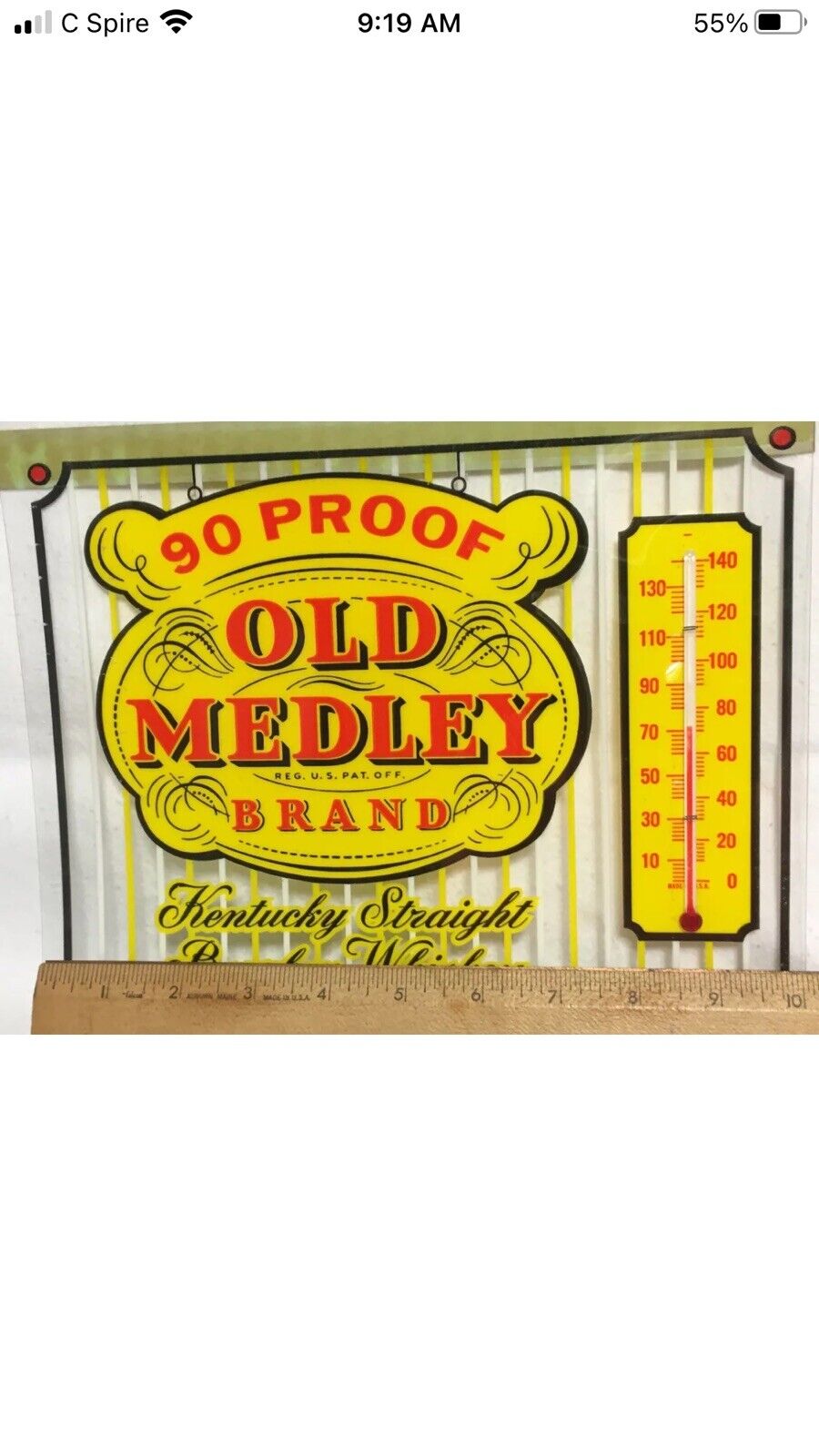 Nos Old Medley Kentucky Straight Bourbon Whiskey Thermometer 10x8.5 Advertising