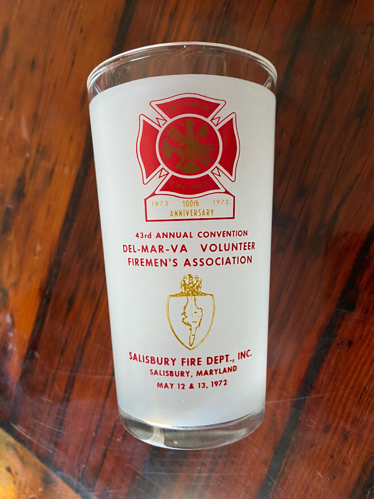 1972 Delmarva Vol Firemens Assoc 43rd Annual Conv Frosted Glass Salisbury Md