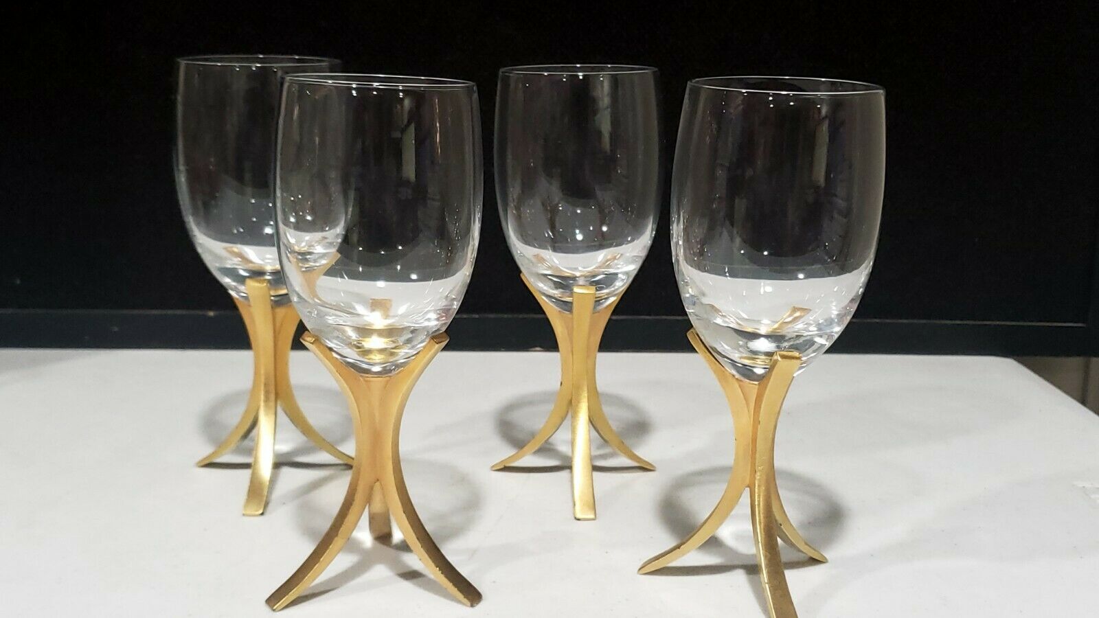 Set Of 4- Mcm Fostoria Triumph Gold Metal Base Wine Glasses