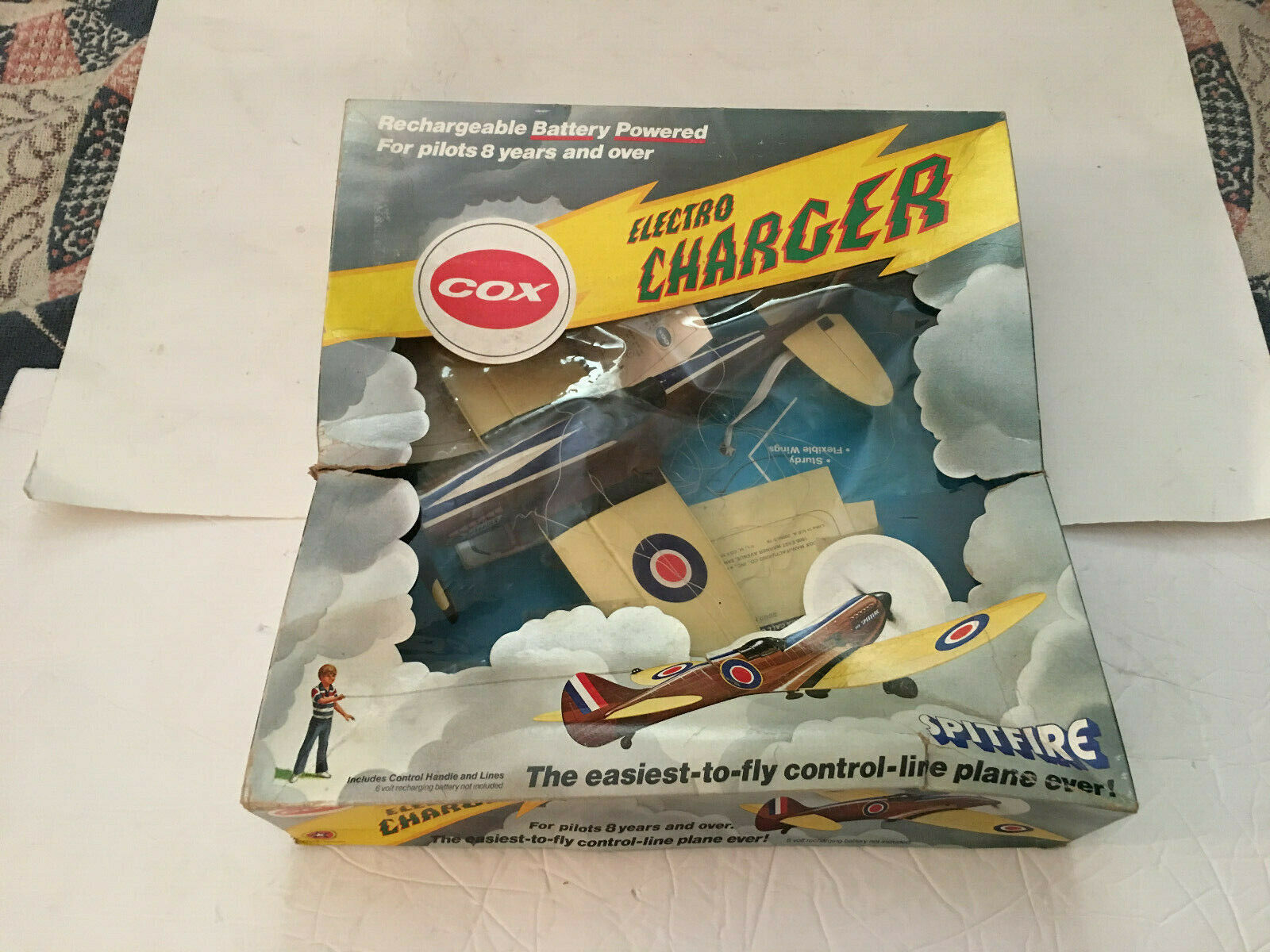 Vintage 1976 Cox Electro Charger Spitfire Airplane In Box