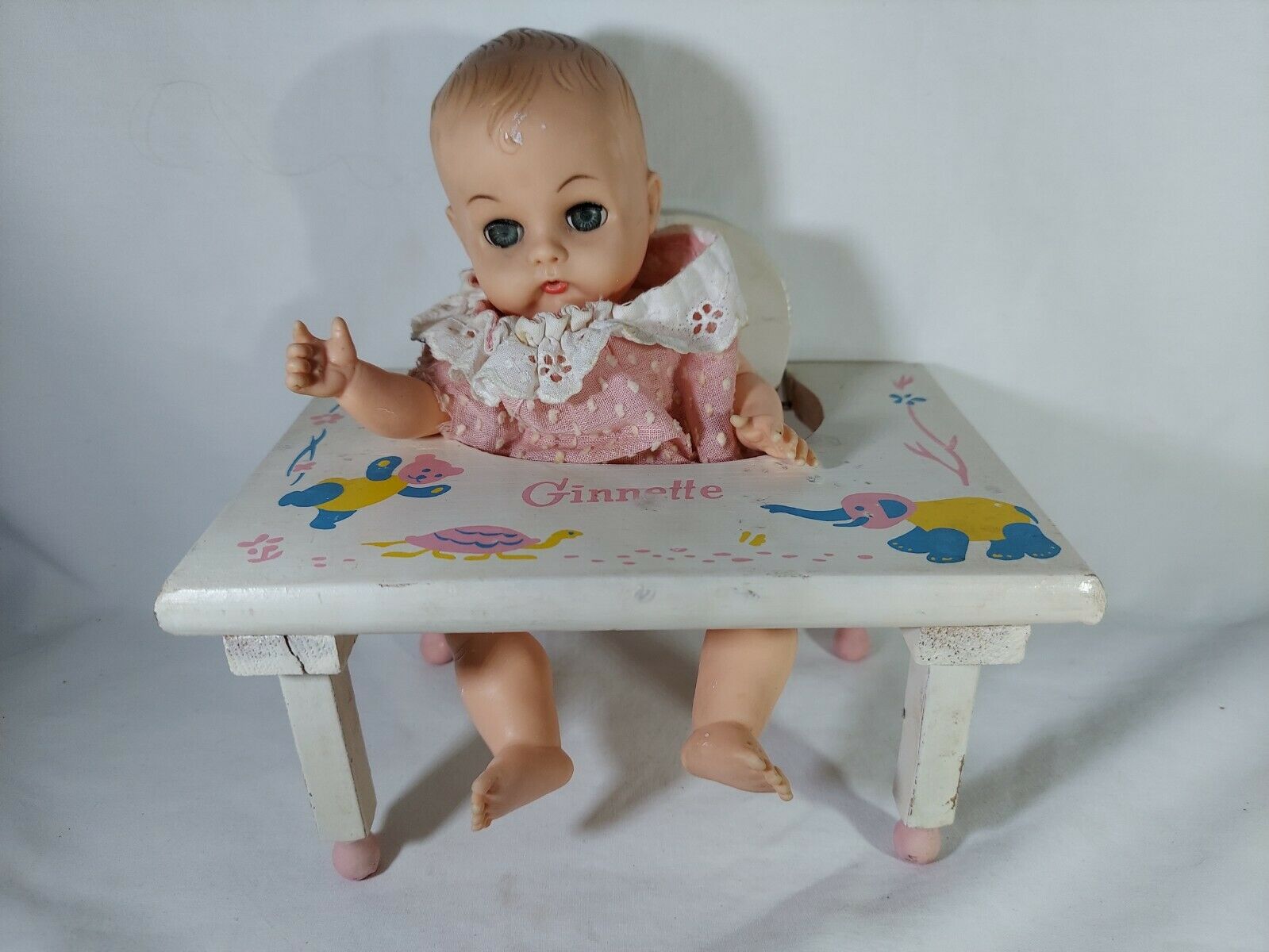 Vintage Ginnette Vogue Doll 1950s 8" W/ Feeding Chair Play Table Nice!