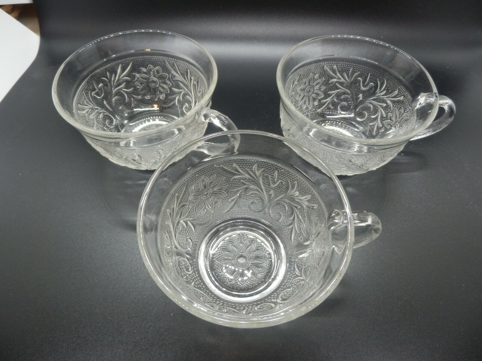 Vintage Set Of 3 Cups Anchor Hocking Sandwich Glass, Clear Glass