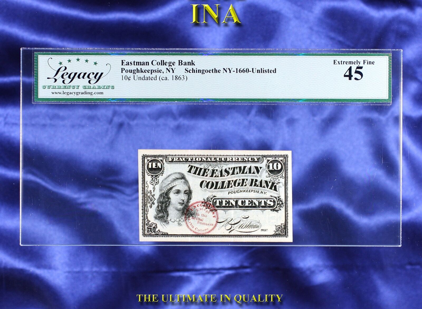 Ina New York Poughkeepsie Eastman College Bank 10-cents Legacy 45 Rare Unlisted