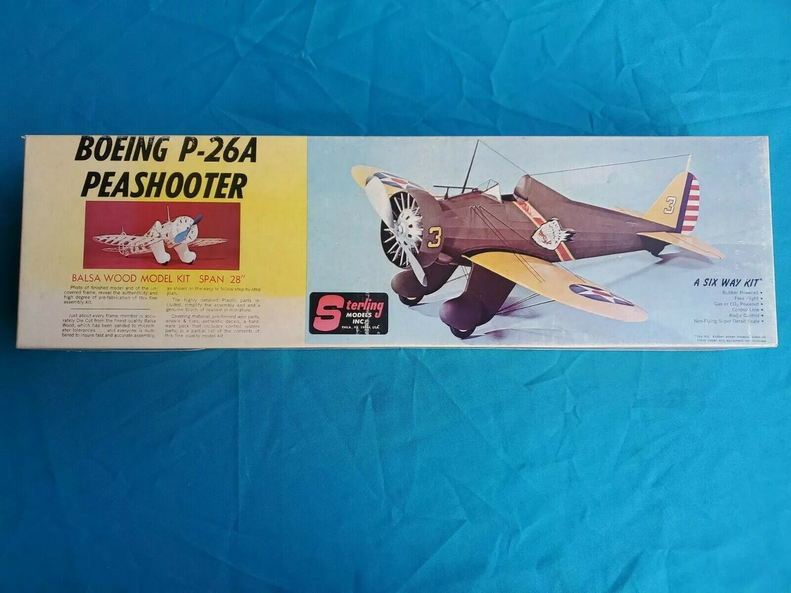 Vintage Sterling Models Rc “boeing P-26a Peashooter ” Six Way Model Airplane Kit