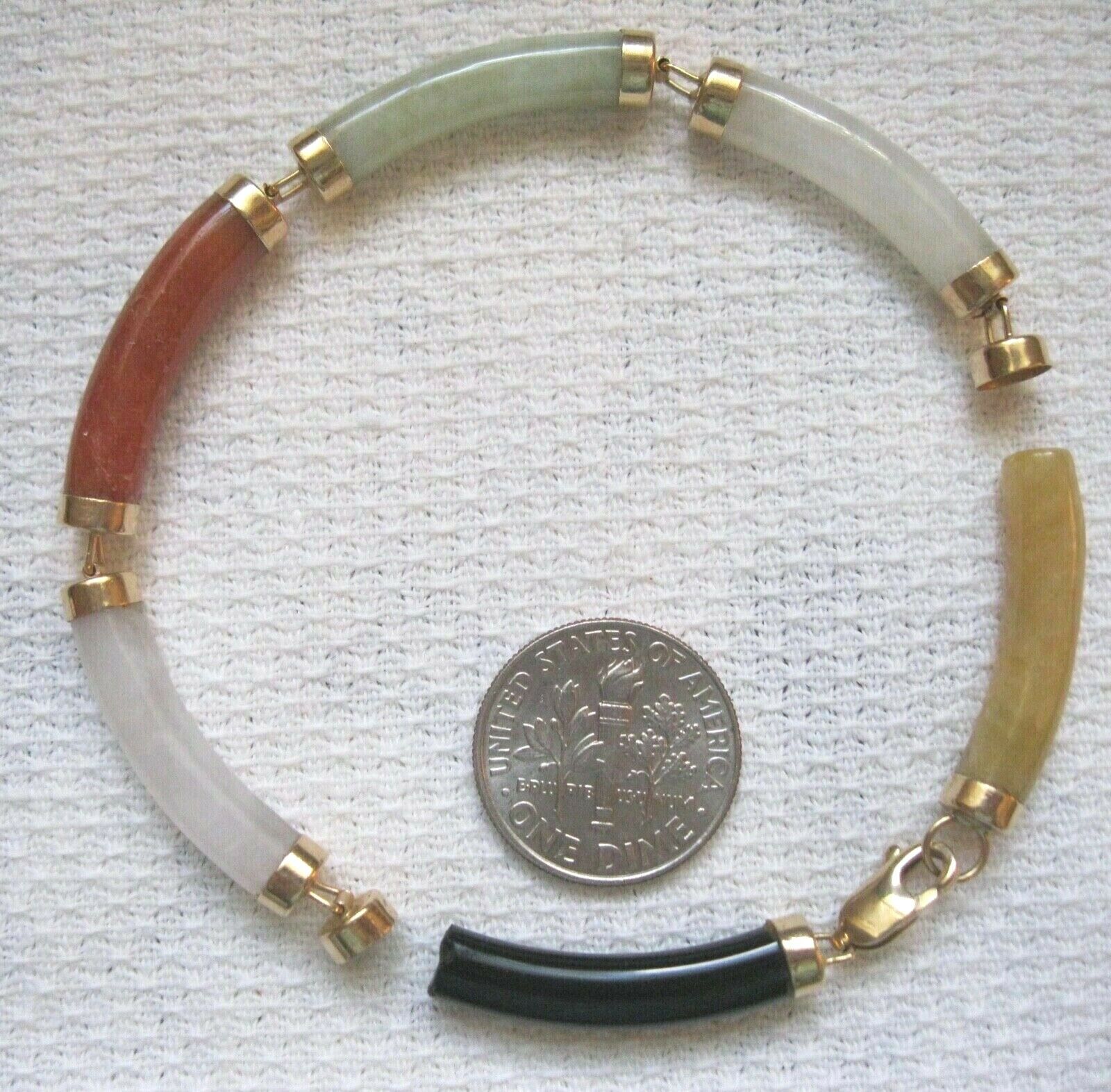 Vintage 14k Gold Multi Color Jade Link Bracelet For Repair