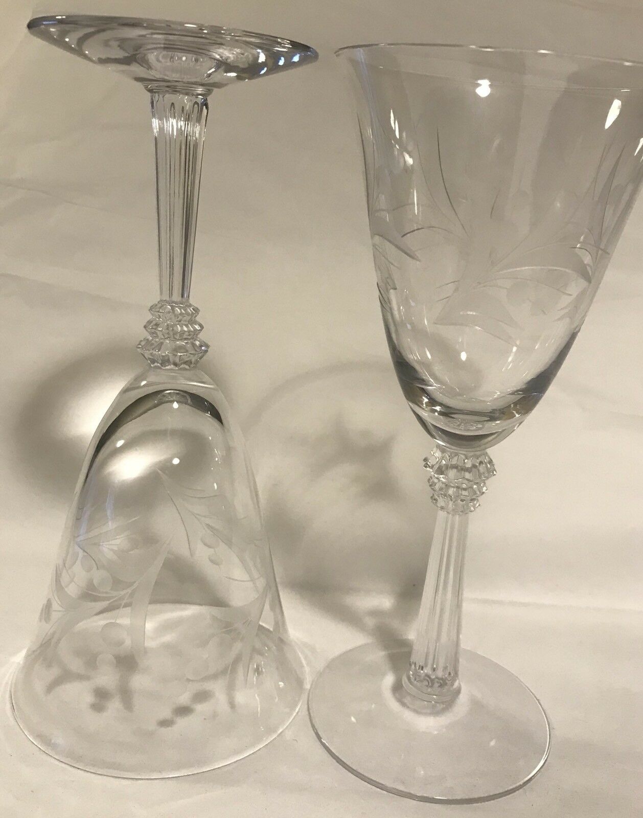 Set Of 2 Vintage Crystal Fostoria Cynthia Pattern Etch Tall Goblets 7.5"