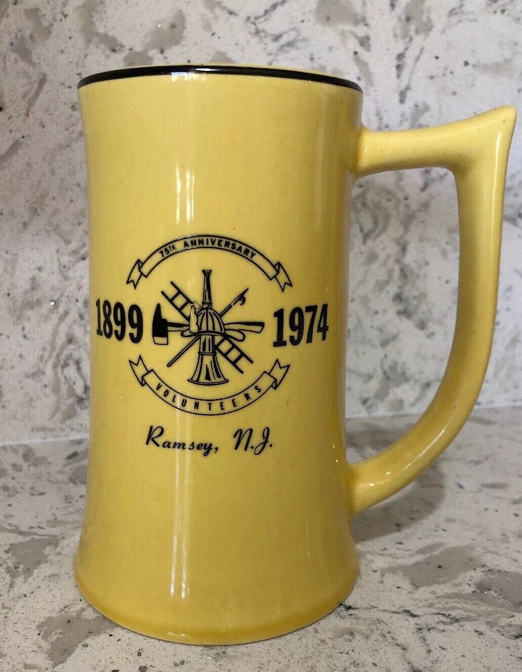 1974 Ramsey Nj Volunteers 75th Anniversary Yellow Beer Stein By Buntingware