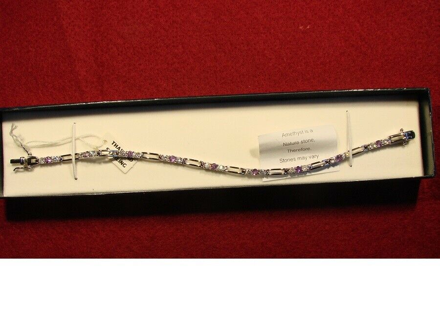 Hmi Sterling Silver Amethyst Cubic Zirconia Tennis Bracelet 7"