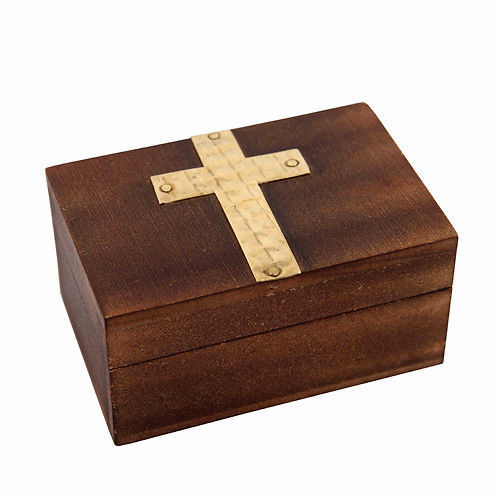 Handmade Wood Wooden Small Box With Cross Christian Chotki Komboskini Keepsake