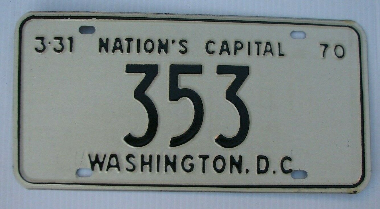 1970 Washington Dc Low  Number Auto License Plate " 353 " Nation's Capital Dc