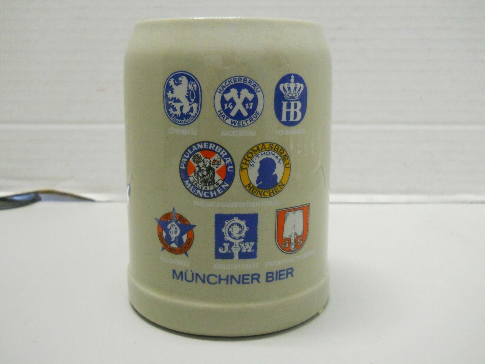 Vintage Munchner Bier German Stoneware Pub Beer Logos Stein W Germany