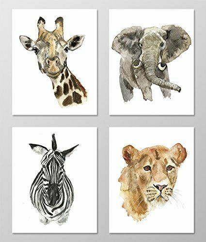 Nursery Art #a002 - Set Of 4 Animal Art Prints (8x10). Nursery Wall Art.safari