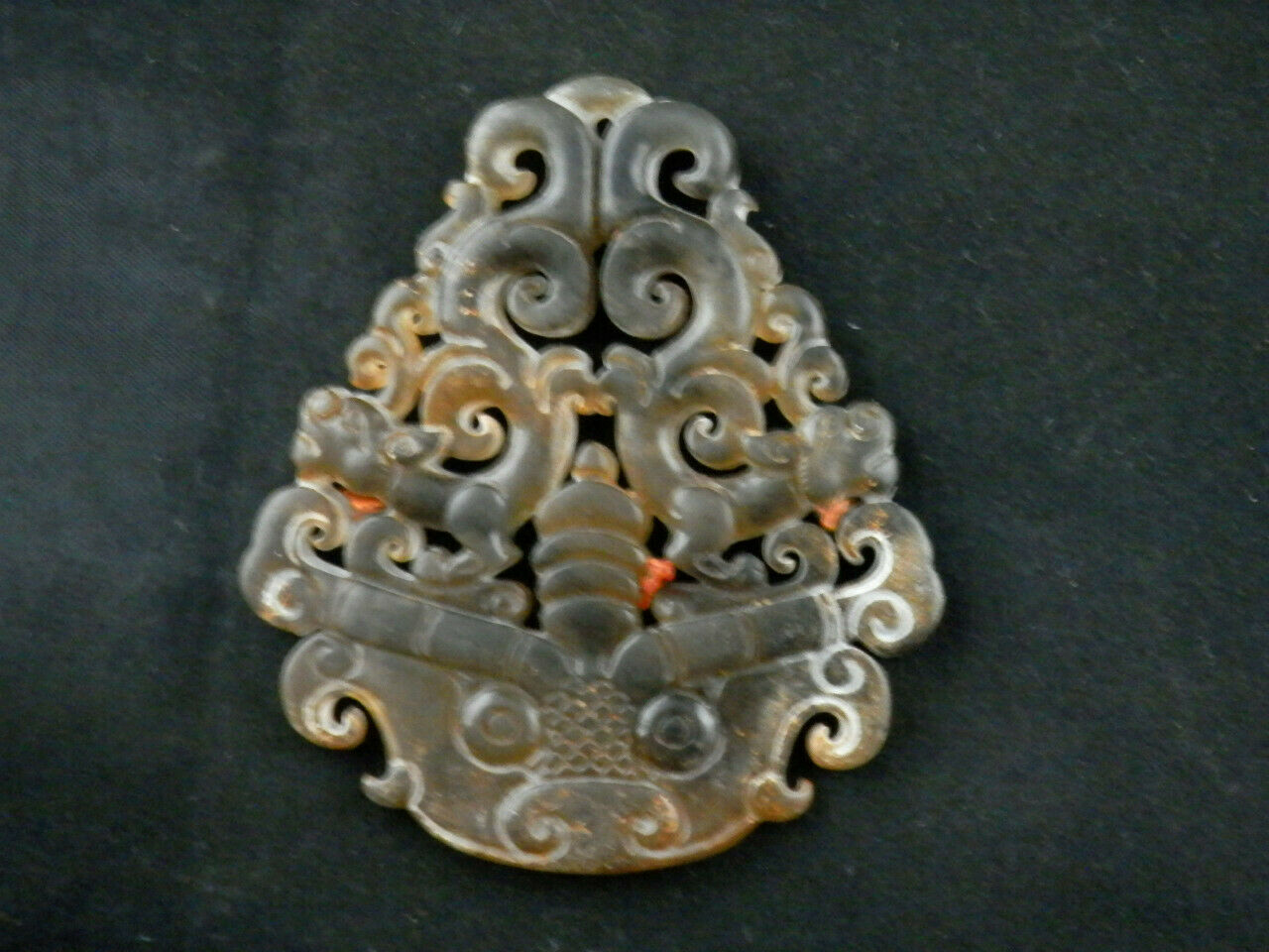 Chinese Old Jade *2dragons W/amulet Mask* 2faces Pendant Mm175