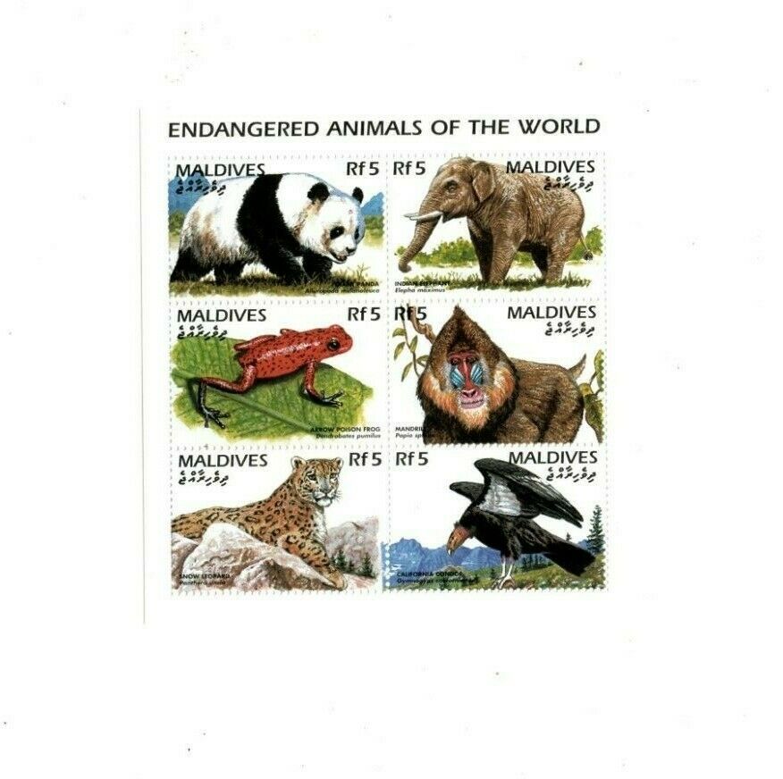Vintage Classics - Maldives 9625 - Endangered Animals Sheet Of 6 Stamps - Mnh