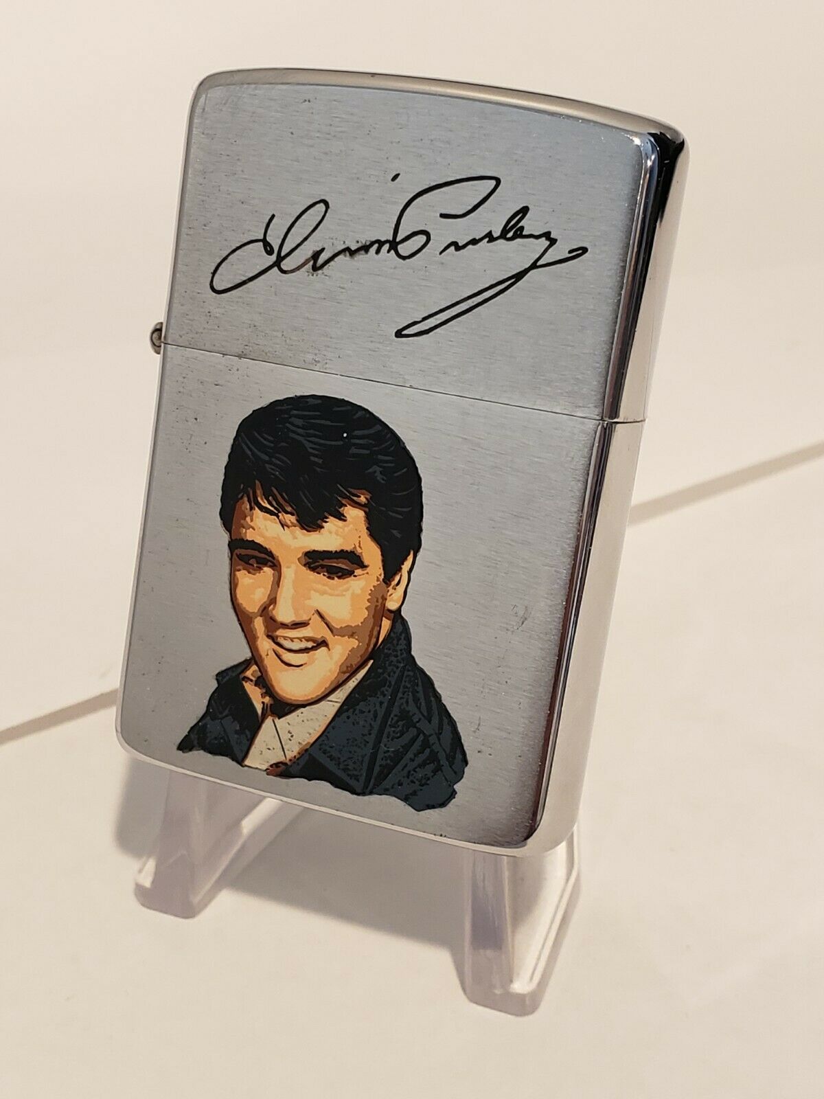 1987 Elvis Presley Portrait & Signature Vintage Full Size Zippo Lighter