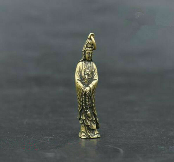 Chinese Pure Brass Guanyin Bodhisattva Small Pendant A2