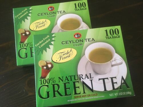 (2 Boxes) Ceylon Tea Club Pure Green Tea  Bags 100 Staple-free Bags Per Box