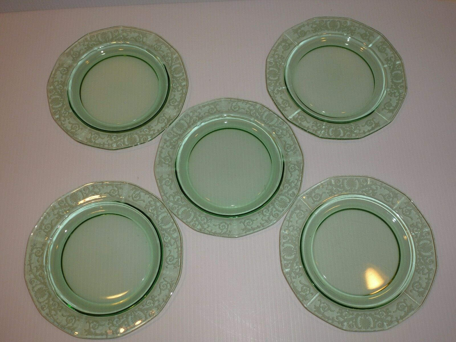 Vintage Fostoria Versailles Pattern Set 5 Green Plates