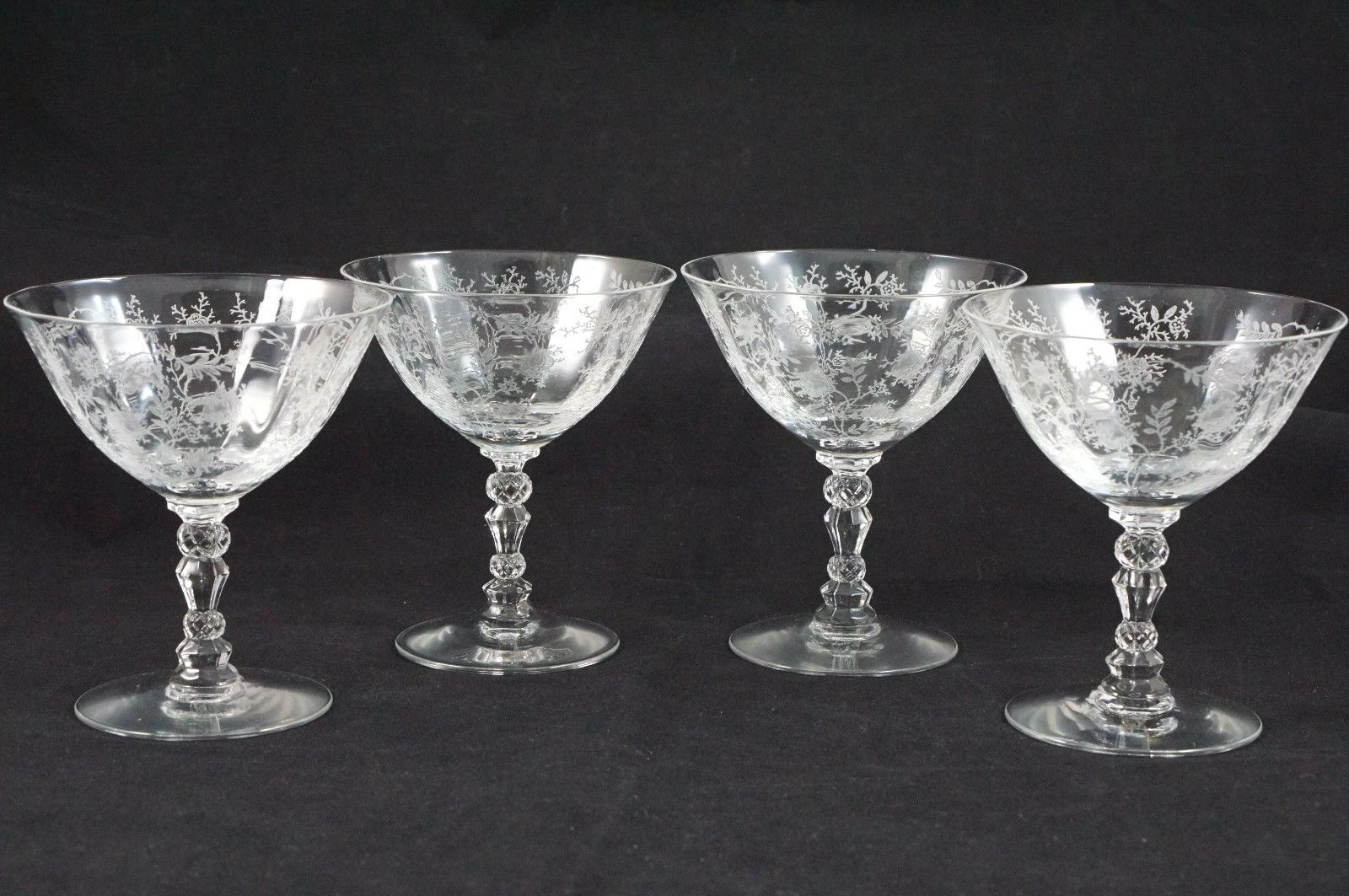 Set Of 4 Fostoria Chintz (etched) Sherbet Footed Goblets Blown Glass