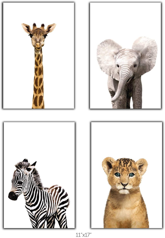 Designs By Maria Inc. Safari Baby Animals Nursery Decor Art - Set Of 4 Unframed