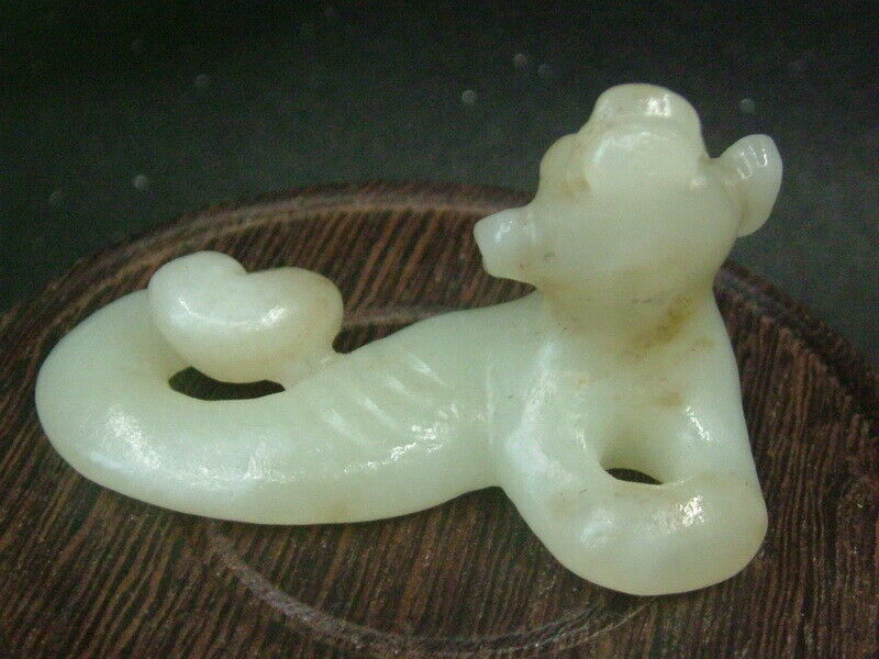 Antique Chinese Nephrite Celadon-hetian-old Jade Mythical Animals Statue Qing Dy