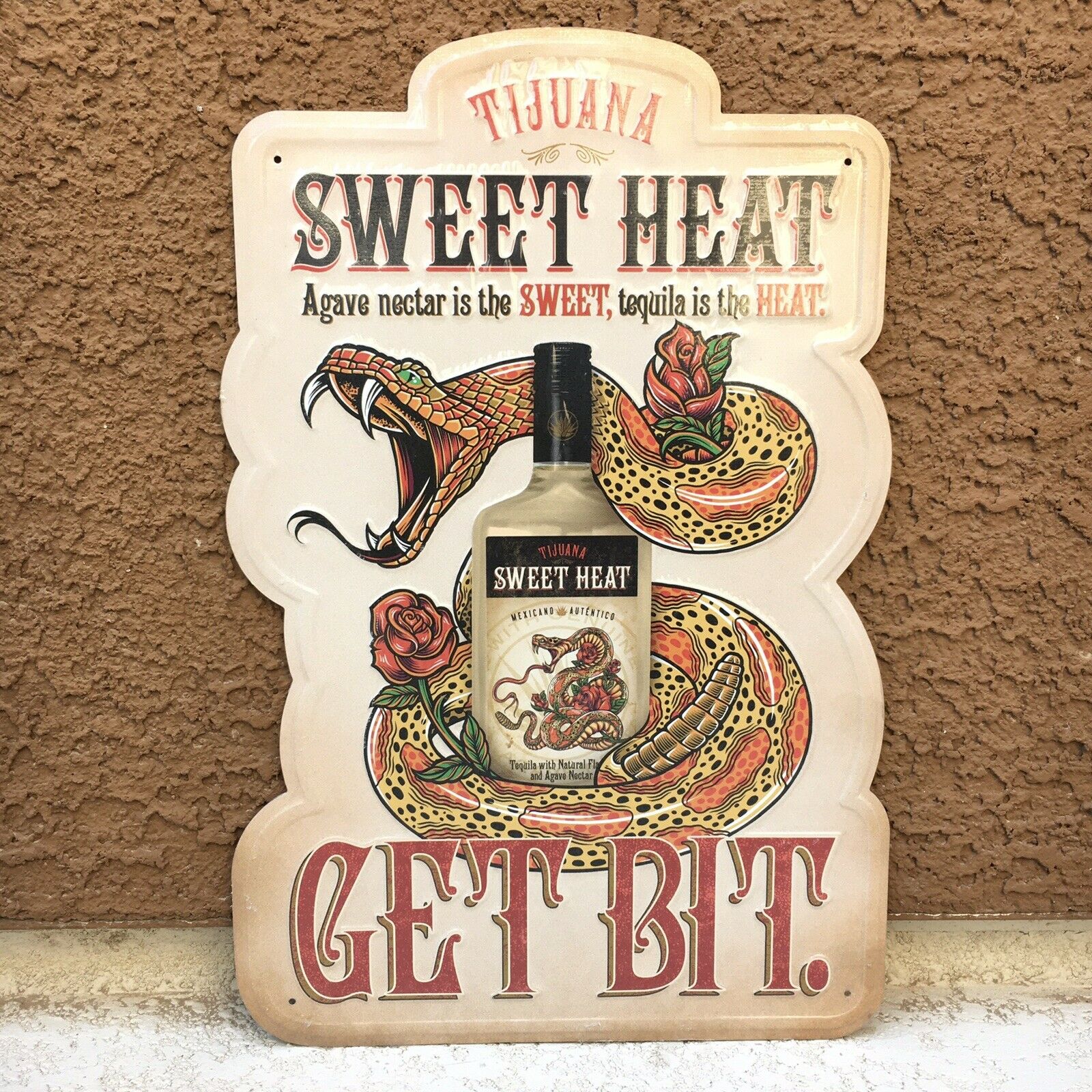 Tijuana Sweet Heat Tequila Get Bit Metal Sign Advertisement - Snake Liquor Bar