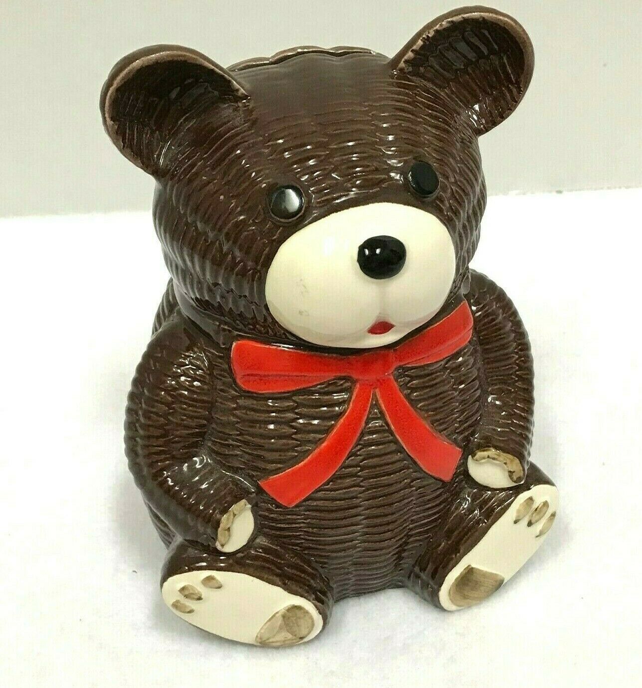 Otagiri Teddy Bear Coin Bank Ceramic Brown Basketweave 1979/1980 Made In Japan