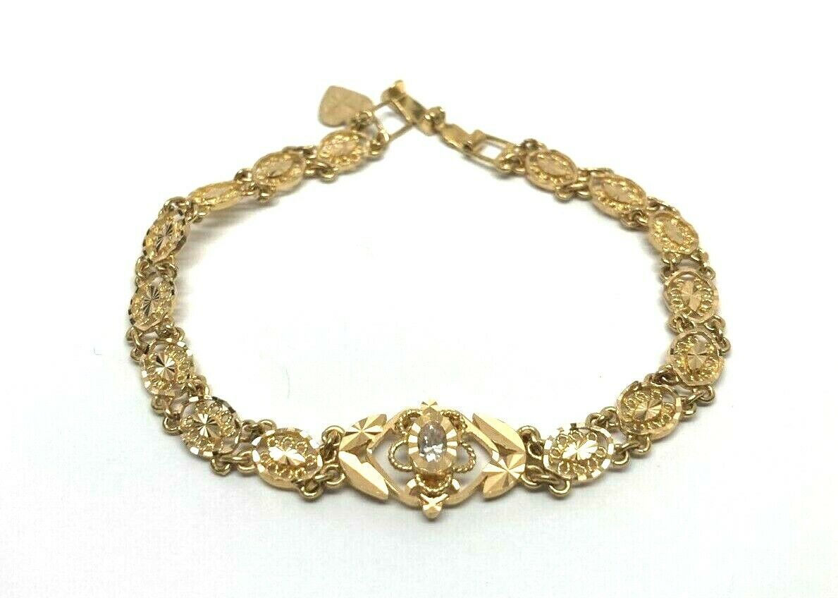 21k Yellow Gold Bracelet W/ Marquise Clear Stn Center 6.5" (8.7g) #79016-1