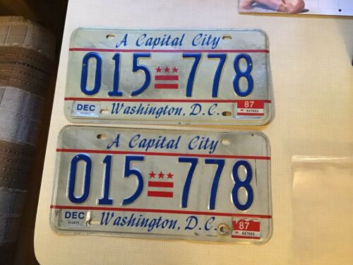 1987 District Of Columbia License Plate Set