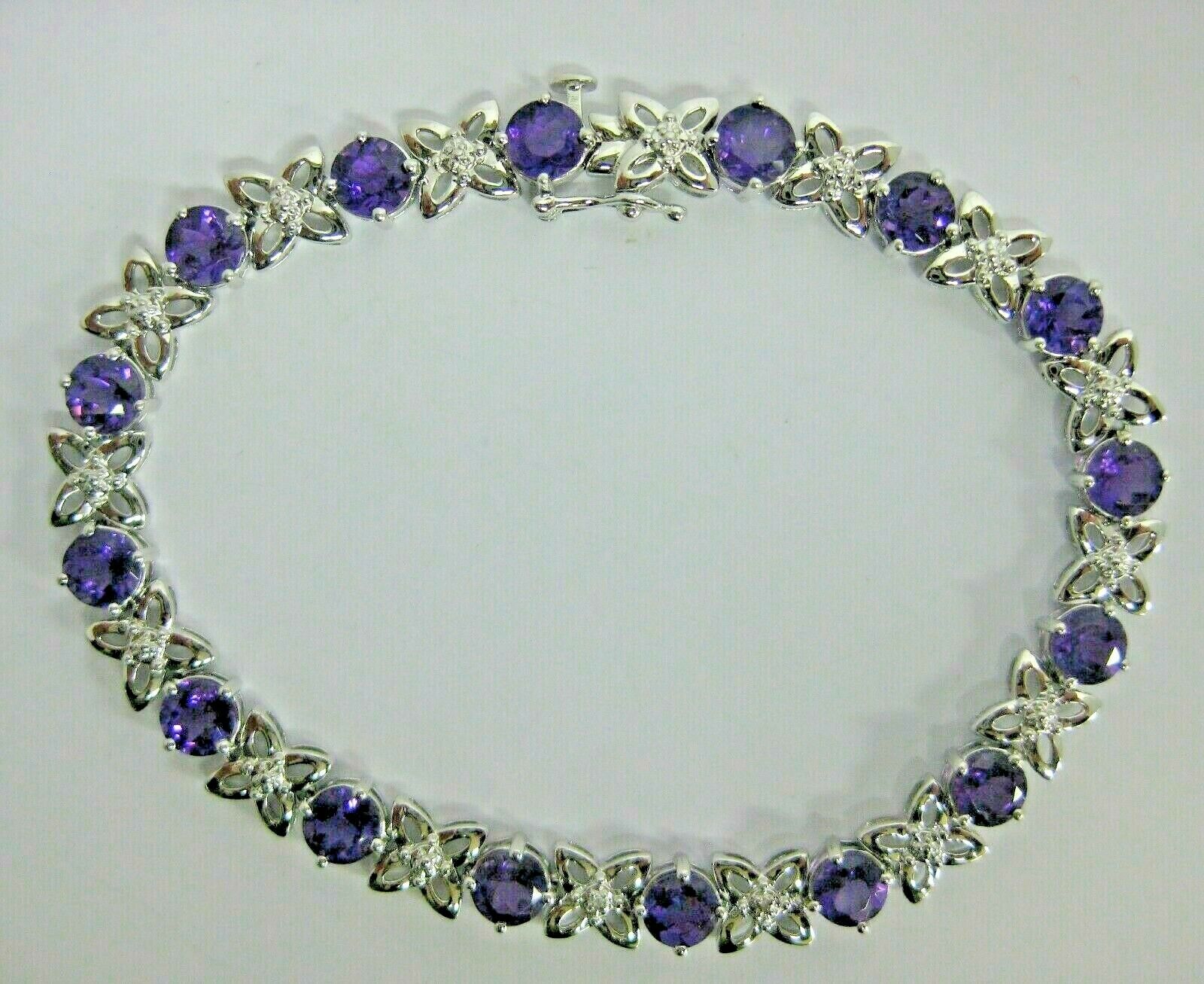 Sterling Silver Xo Tennis Bracelet Flexible Purple Clear Cubic Zirconia 7-3/8”