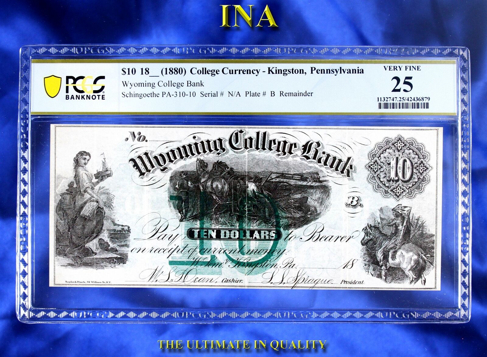 Ina Kingston Wyoming College Bank $10 Pcgs Vf-25 Extremely Rare