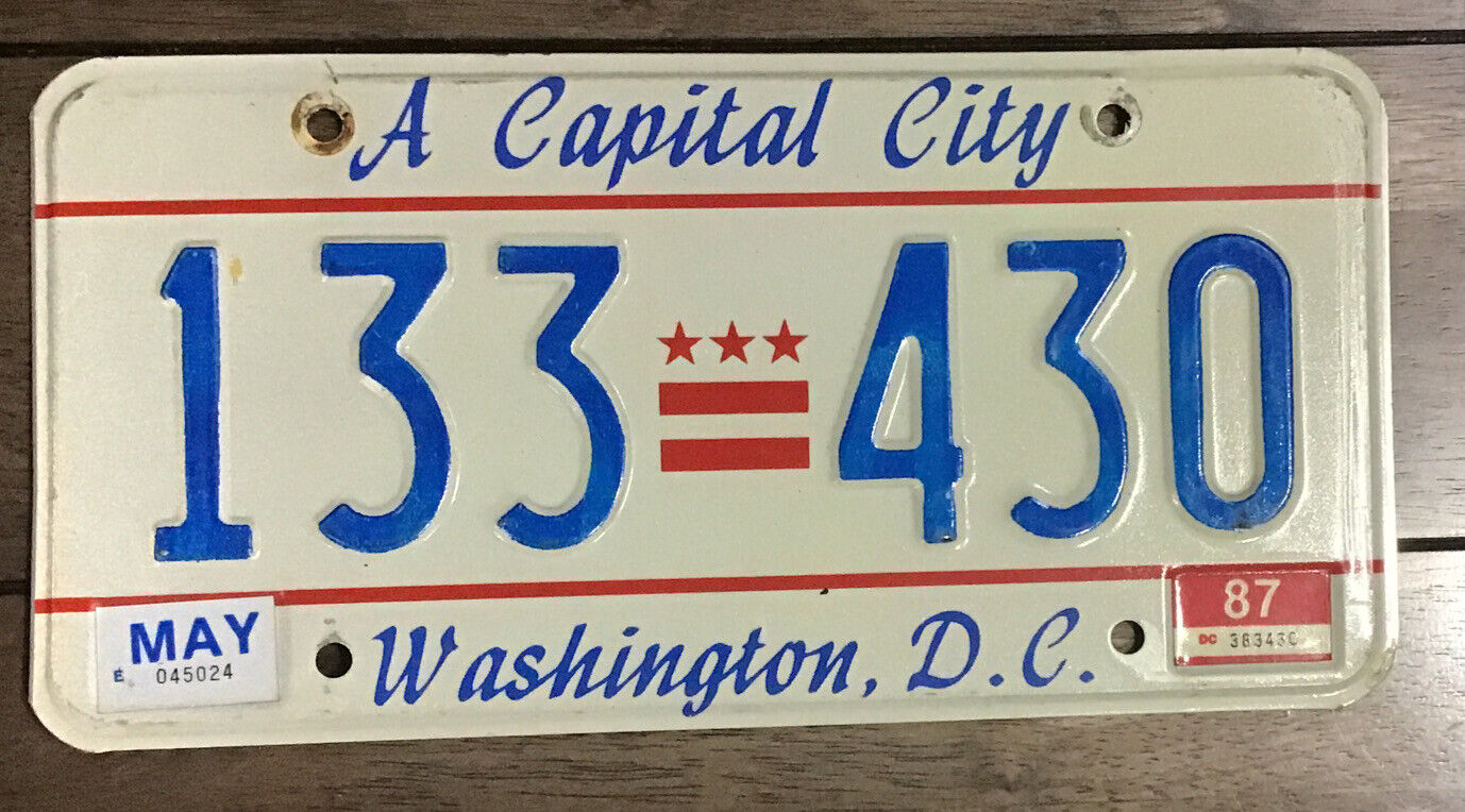 1987 Washington D C License Plate 133 430