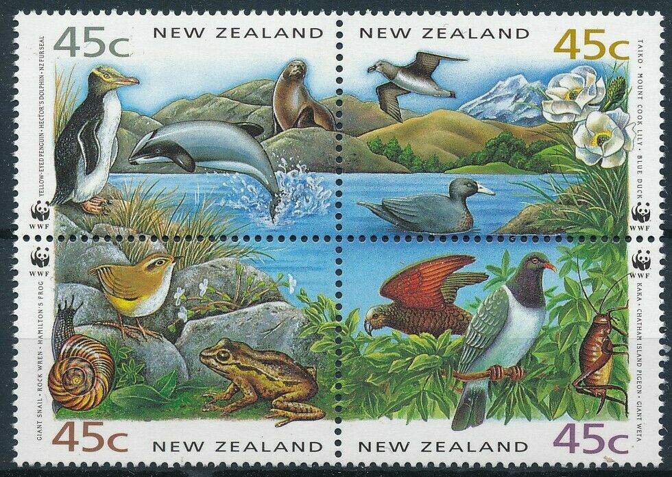 [e14525] New Zealand Wwf - Fauna Good Set Block Of Stamps Very Fine Mnh