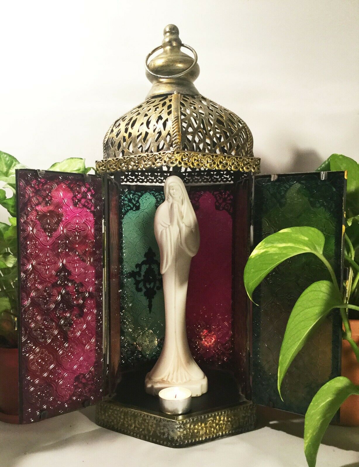 Moroccan Inspired Altar Shrine. Temple Hanging Lantern. For Madonna Or Candles.