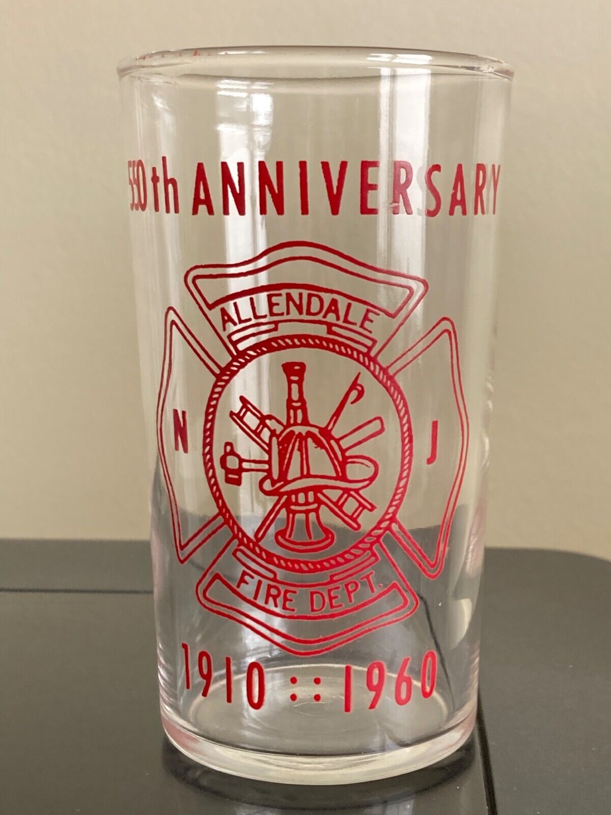 Allendale New Jersey Fire Dept Drinking Glass 50th Anniversary - 1960