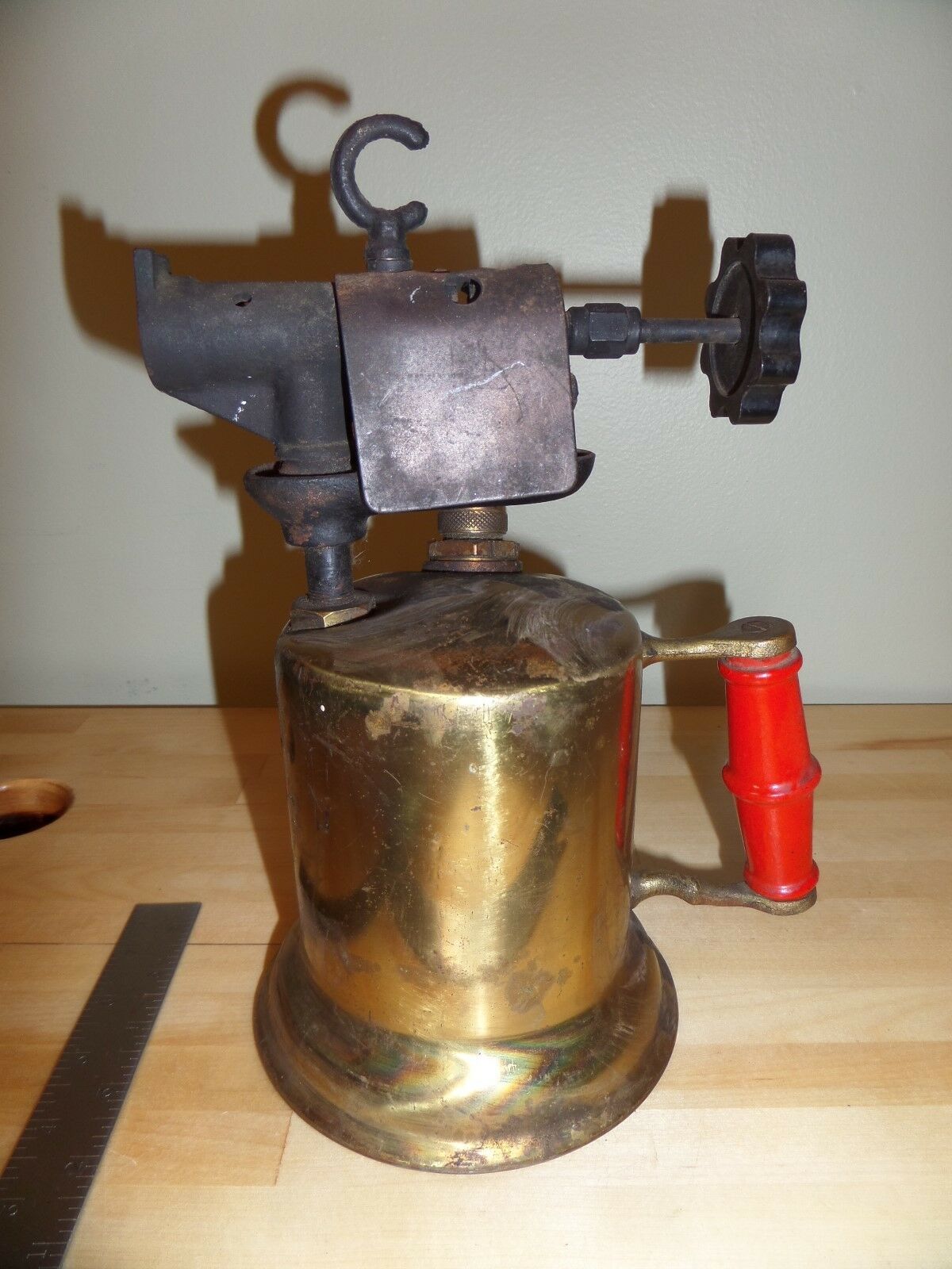 Turner Brass Works 30at  Vintage Brass Blow Torch Red Handle