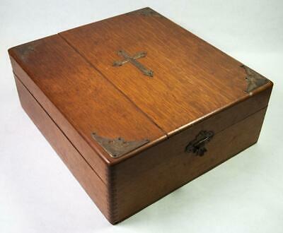 Antique Religious Last Rites Sick Call Oak Box Catholic Priest Wood Lined Empty