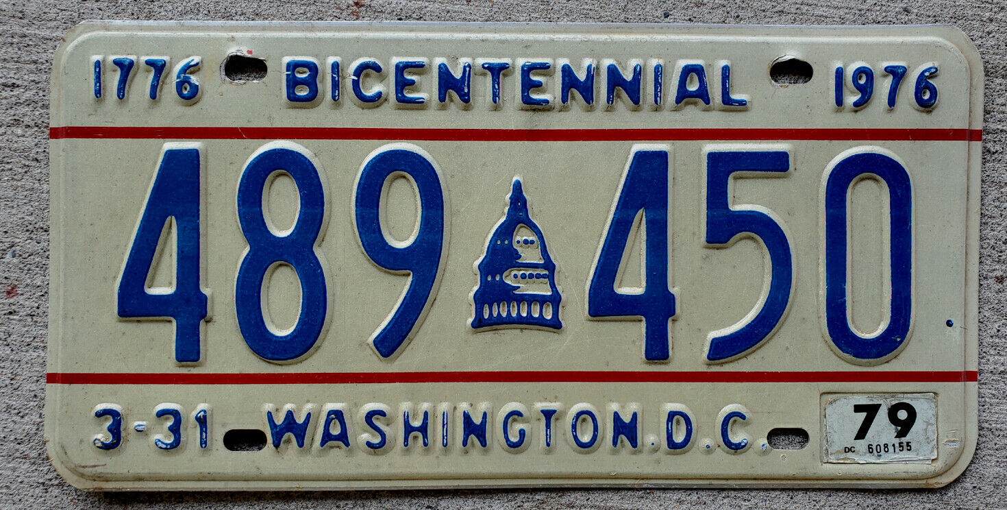 1976 Bicentennial Capitol Dome Washington D.c. License Plate With A 1979 Sticker