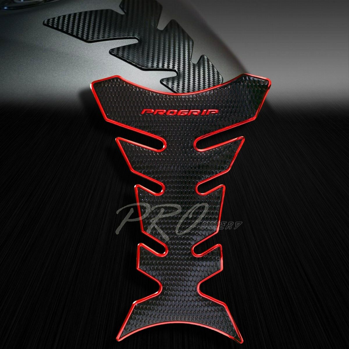 3d Pro Fuel/oil/gas Tank Pad Protector Grip Decal Perforated Black+chromed Red