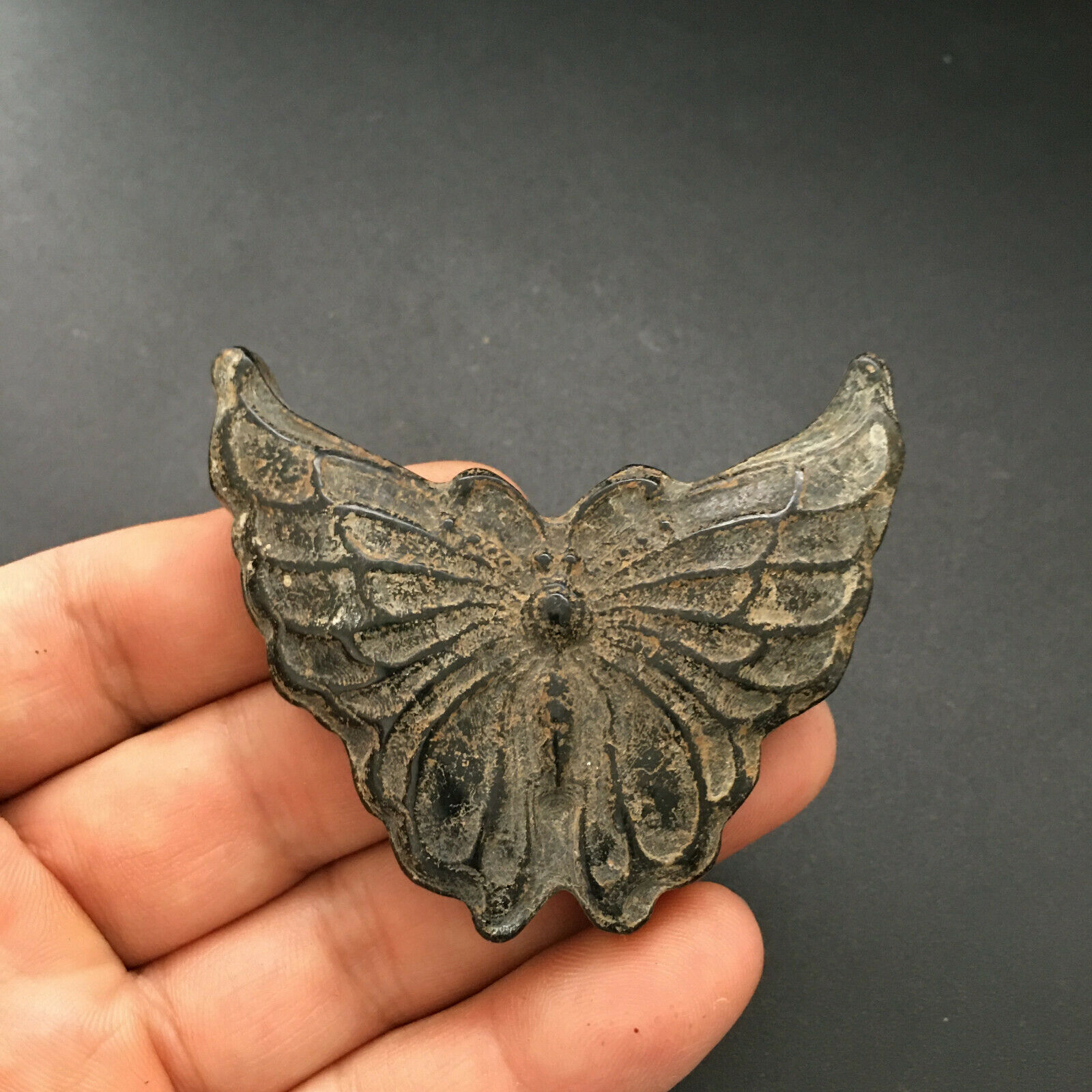 China Hongshan Culture Meteorite Jade Carved Butterfly Pendant,y019