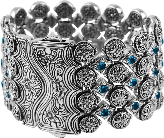 Konstantino Thalassa Silver Faceted Blue Topaz Wide Bracelet Retail: $2,245 New