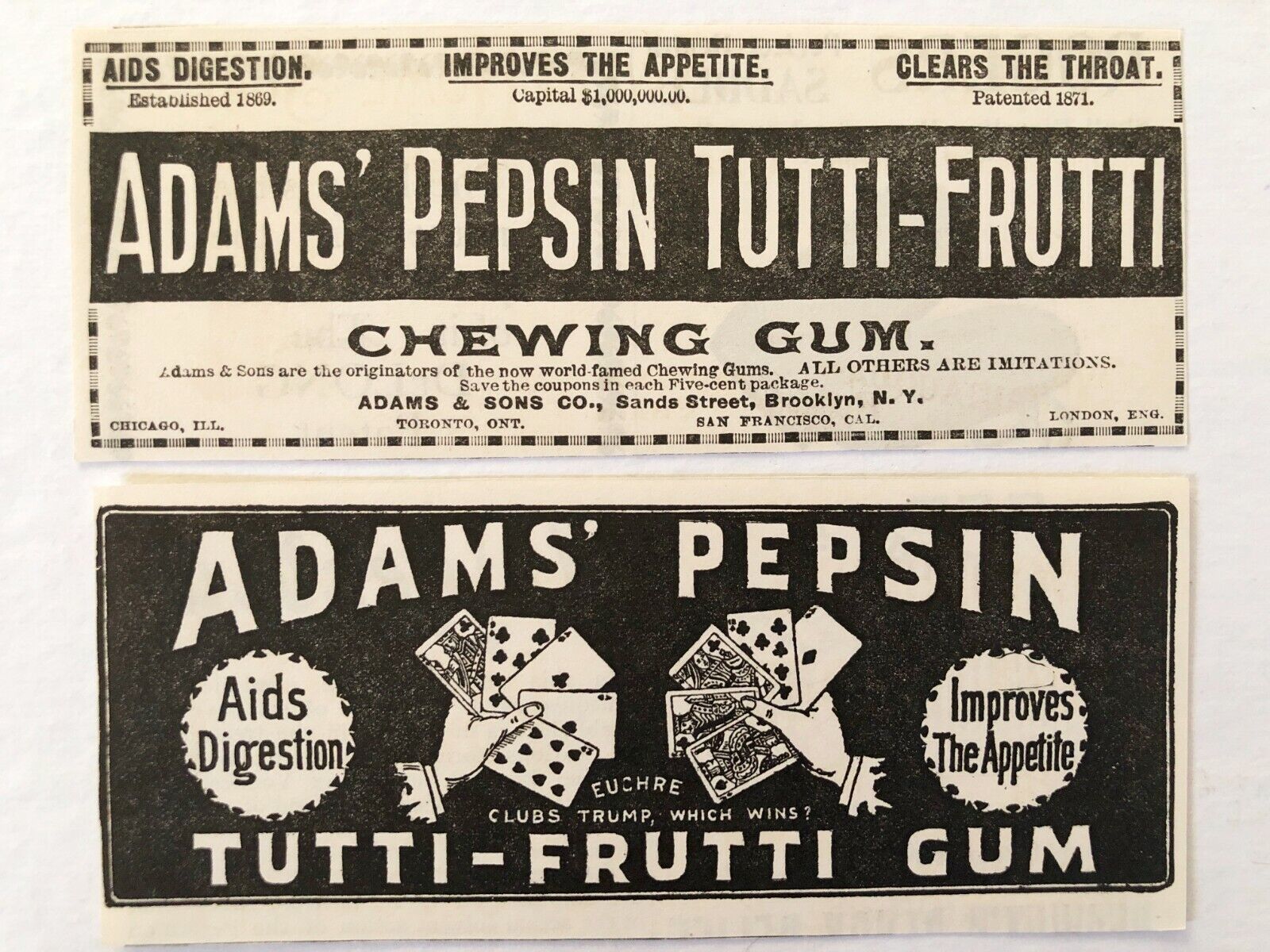 1895 Adams'pepsin Tutti-frutti Chewing Gum Vtg Victorian Era Quack Med Print Ads