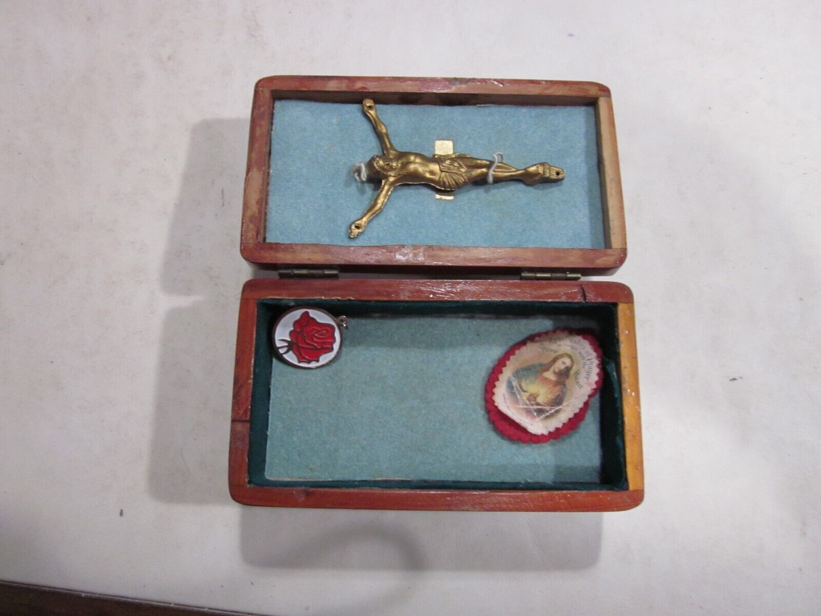 Vintage Wooden Box , With Crucifix , #56h