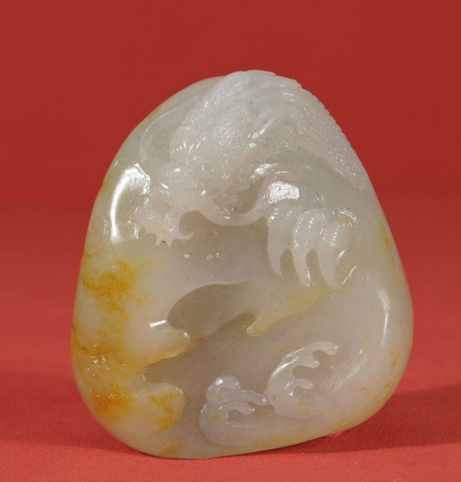 74.5g Exquisite Chinese Natural Hetian White Jade Hand Carved Dragon Pendant