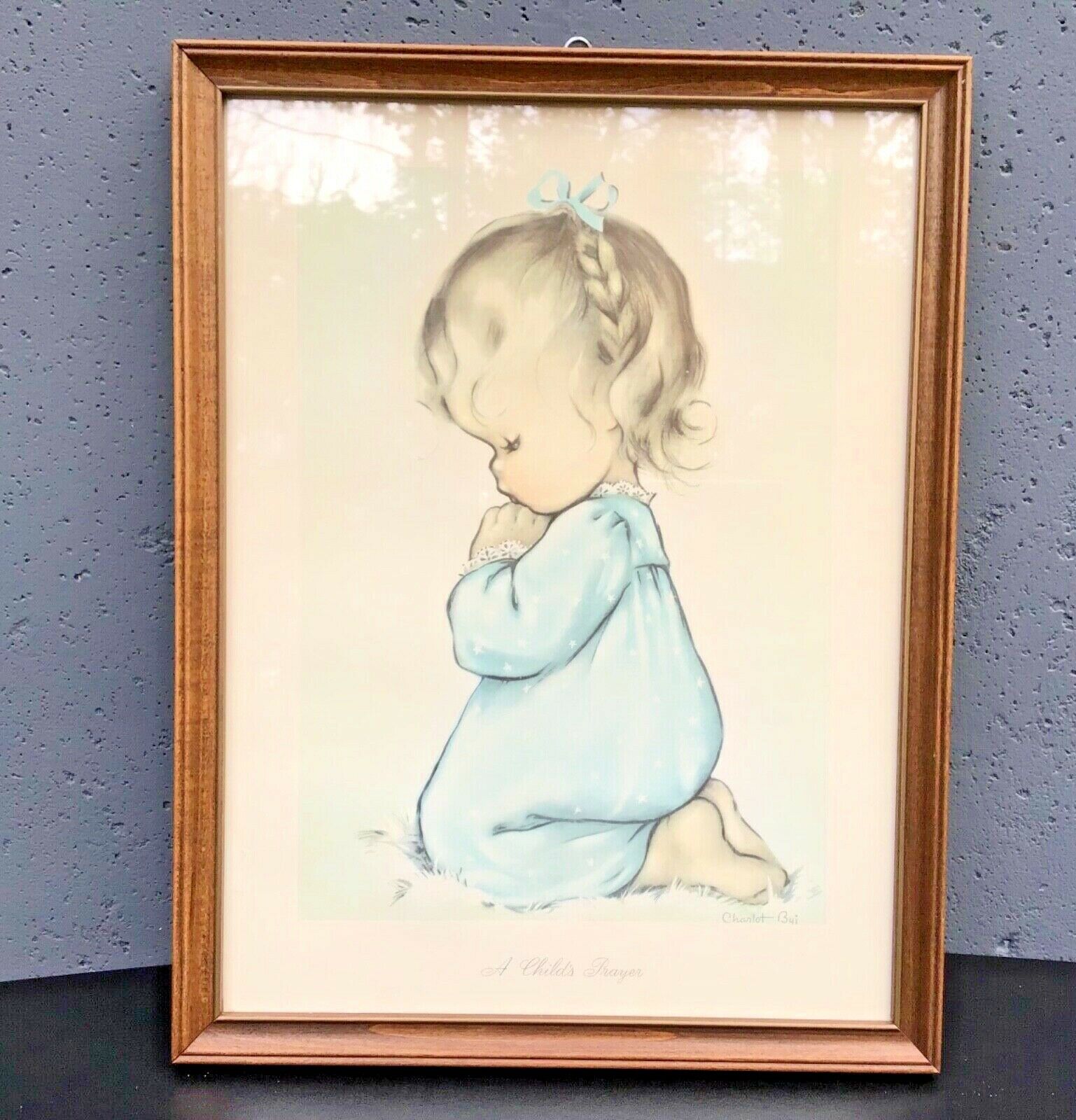 Beautiful 🙏🏻vintage Framed Nursery Print - “a Child’s Prayer”, Little Girl 👧