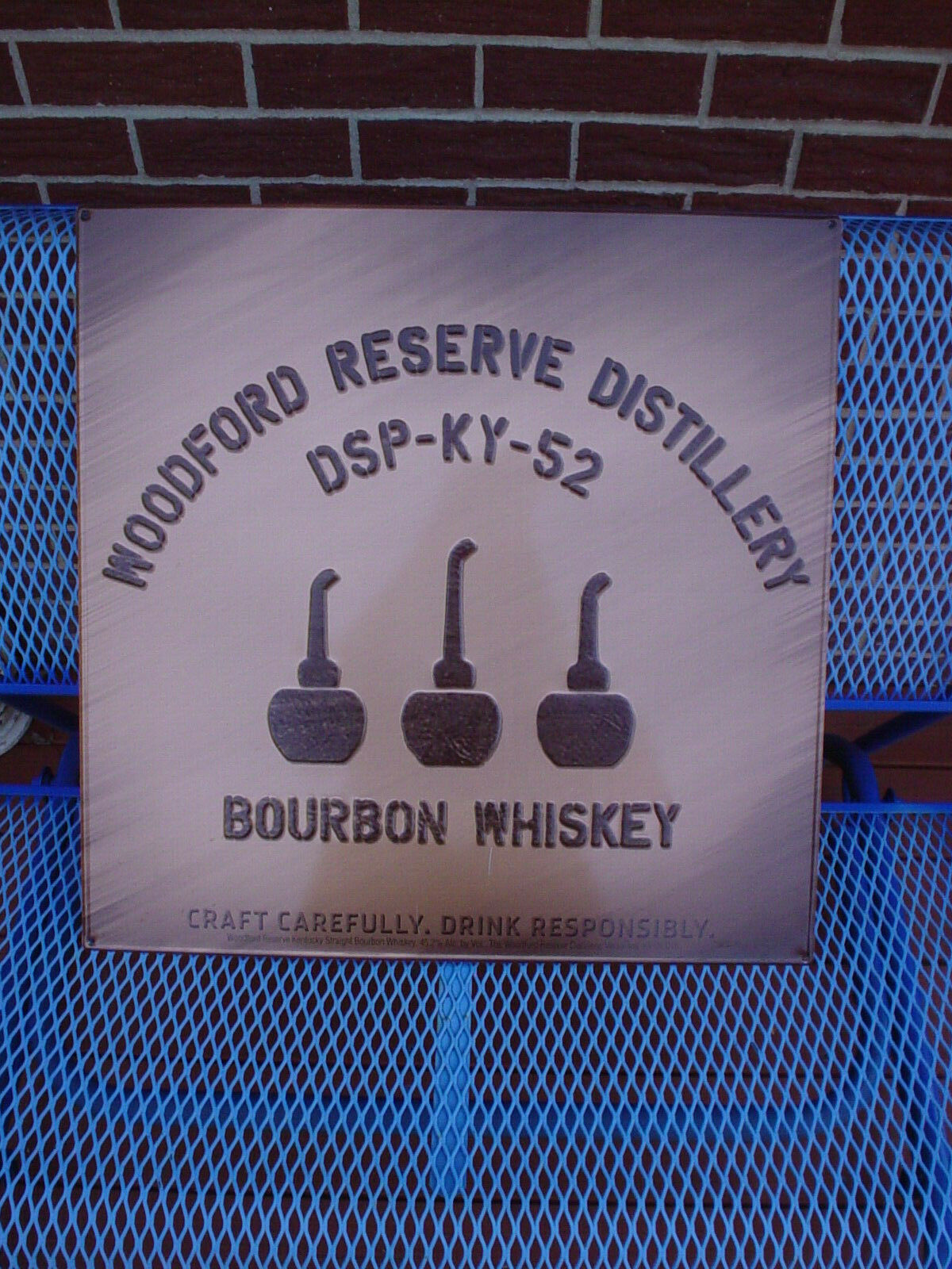 Xl. 23" Woodford Reserve Distillery Bourbon Whiskey Embossed Tin Tacker Bar Sign
