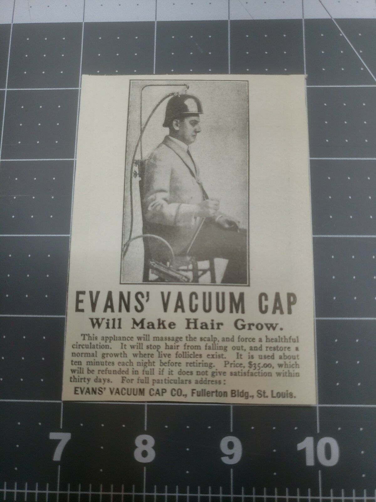 Antique Evans Vacuum Cap Co  Men's Hair Growing Method Quack Medicine Print Ad