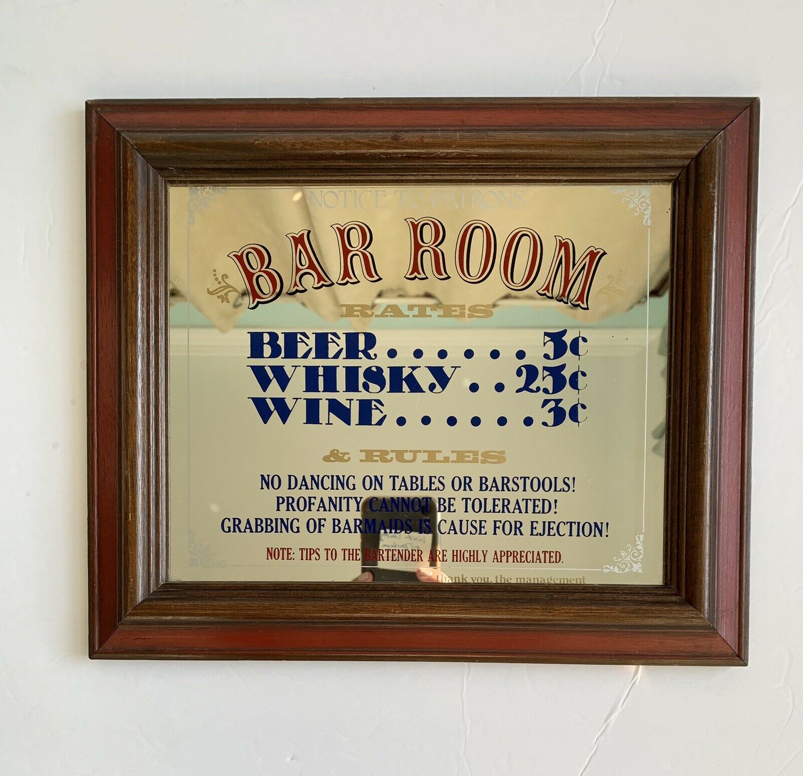 Bar Room Mirror Sign Man Cave Game Room Patron Wood Framed Wall Decor